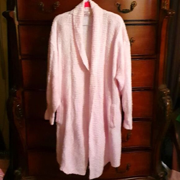 Vintage Sweaters - Vtg Ladies Pink Sweater Duster sz L